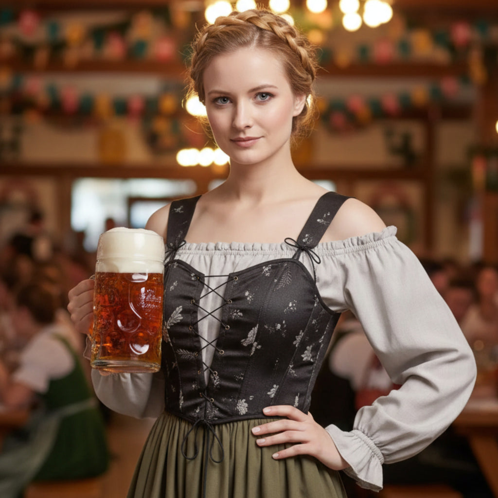 Dame Trachtenkjole i Polyester | Regular Pasform & Puffærmer | Traditionelt Inspireret Folkekjole Til Oktoberfest & Fester | Vanero