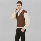 Herre Vest i Polyester med Fløjlslook | V-Hals & Knaplukning | Taljeret Historisk-Inspireret Vest Til Temabegivenheder | Vanero