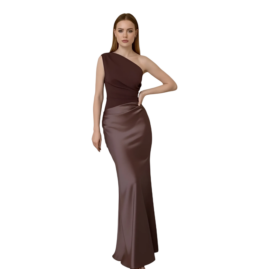 Dame Maxi Kjole i Satin | Asymmetrisk Skulder & Rygfrit Design | Ærmeløs Bodycon Kjole Til Fester & Aftenarrangementer | Vanero