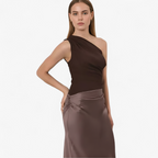 Dame Maxi Kjole i Satin | Asymmetrisk Skulder & Rygfrit Design | Ærmeløs Bodycon Kjole Til Fester & Aftenarrangementer | Vanero