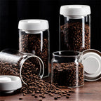 Glasbeholder Til Kaffe | Borosilikatglas & Lufttæt Vakuumlåg | Transparent Opbevaringsglas Til Kaffebønner & Tørvarer | Vanero