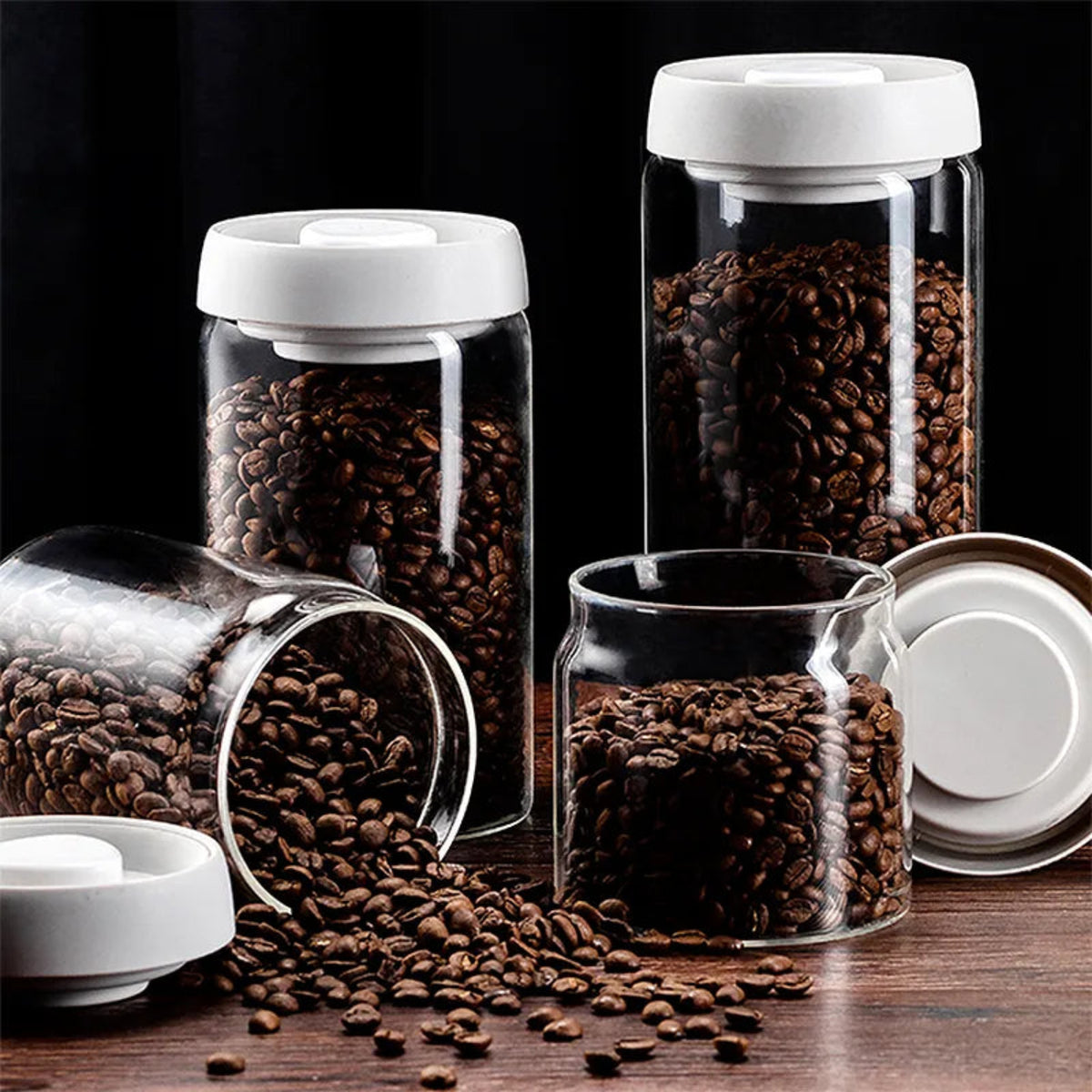 Glasbeholder Til Kaffe | Borosilikatglas & Lufttæt Vakuumlåg | Transparent Opbevaringsglas Til Kaffebønner & Tørvarer | Vanero