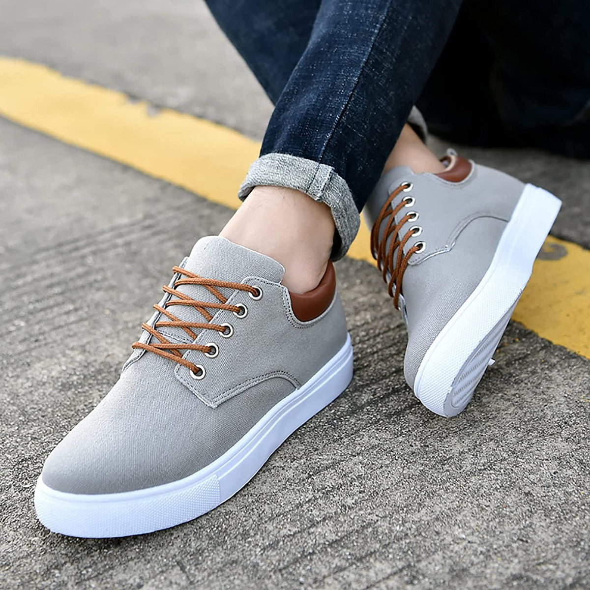 Herre Canvas Sneakers Lav Profil Design | Snørelukket Fritidsfodtøj | Gummisål Til Hverdag & Fritidsbrug | Vanero
