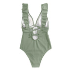 Dame Badedragt | Polyester Badedragt Med Flæsedetaljer Og Bindebånd | Strand Og Pool | Vanero
