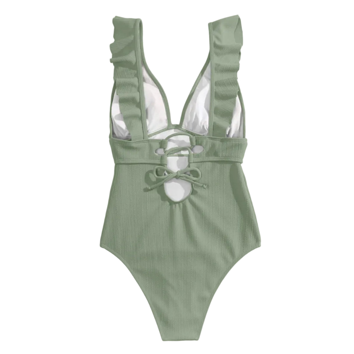 Dame Badedragt | Polyester Badedragt Med Flæsedetaljer Og Bindebånd | Strand Og Pool | Vanero