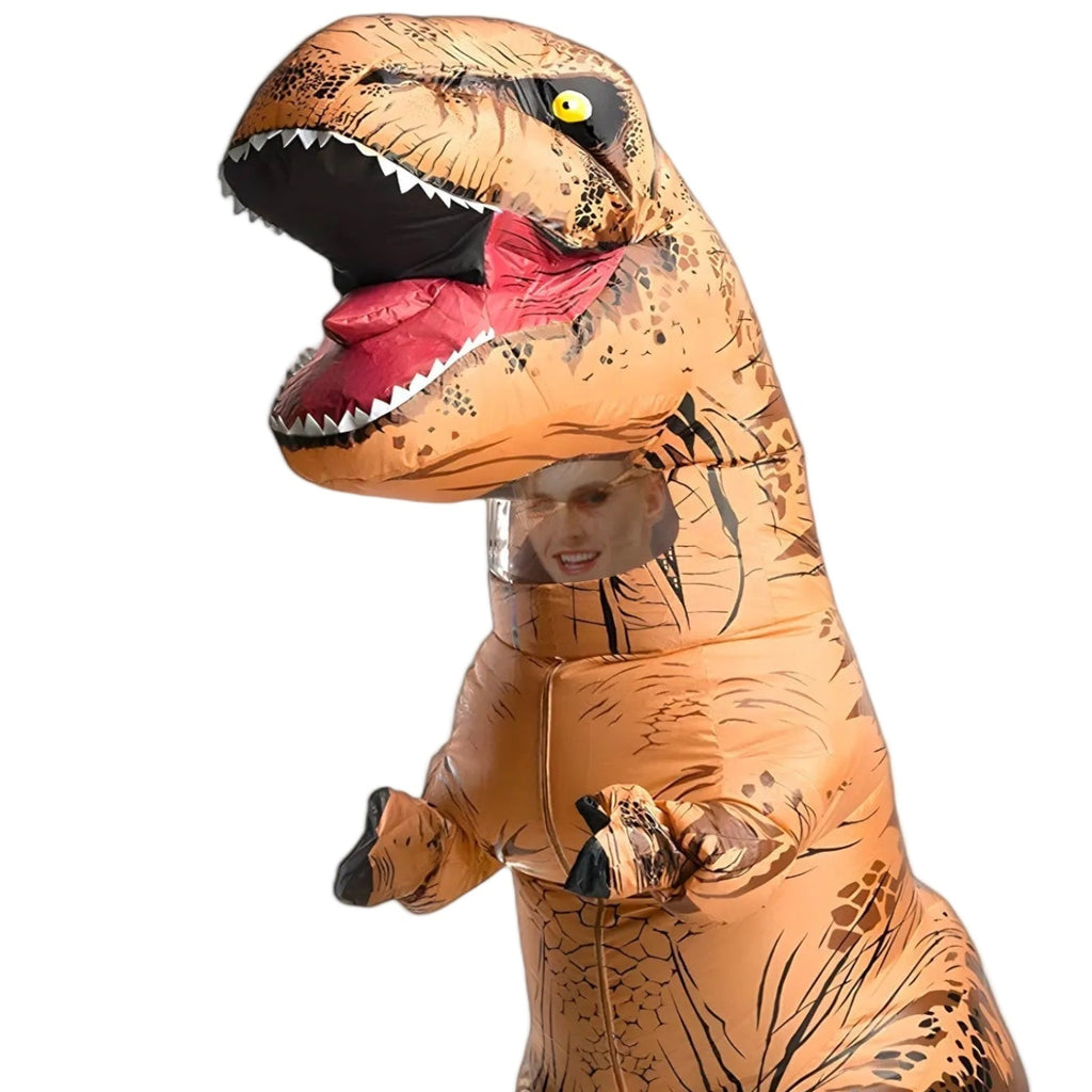 Oppusteligt T-Rex Kostume | Indbygget Ventilator & Dinosaurdesign | Helkropskostume Til Børn, Voksne, Halloween & Temafester | Vanero