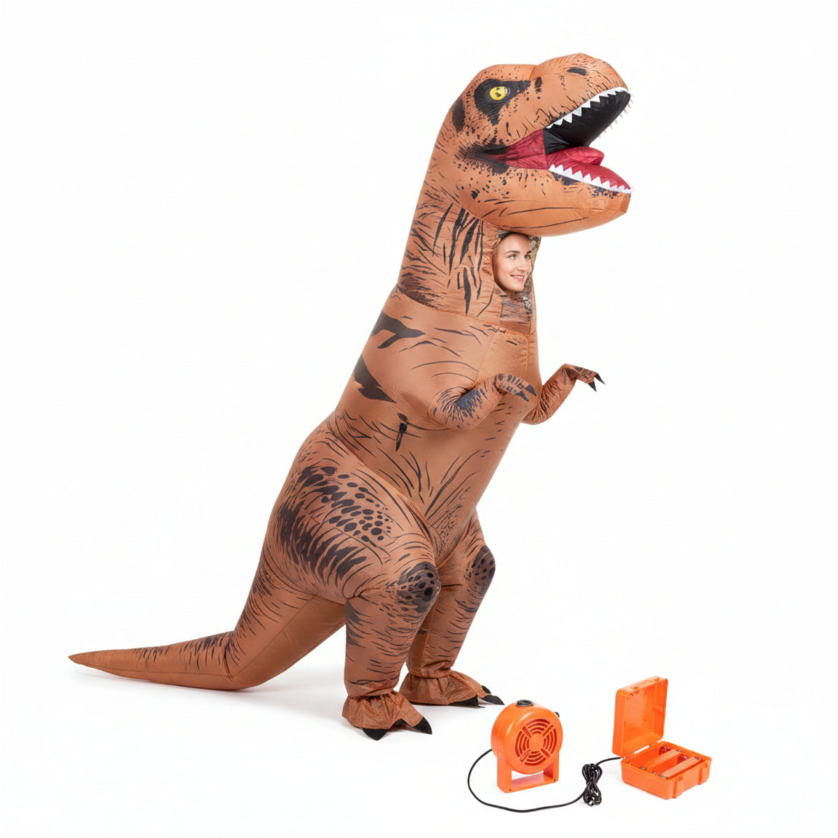 Oppusteligt T-Rex Kostume | Indbygget Ventilator & Dinosaurdesign | Helkropskostume Til Børn, Voksne, Halloween & Temafester | Vanero