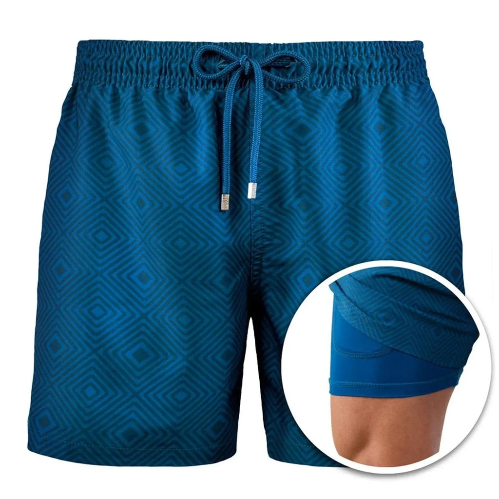 Herre 2 I 1 Badeshorts | Hurtigttørrende Badebukser Med Kompressionsindershorts Og Lynlåslommer | Vanero