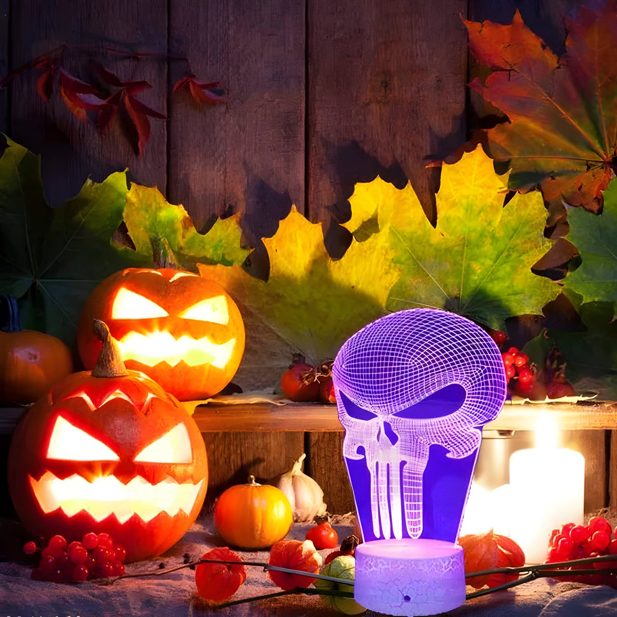 3D Kranie Illusionslampe med LED | Blåt Lys & Optisk Displaydesign | Dekorativ Bordlampe Til Halloween & Temarum | Vanero
