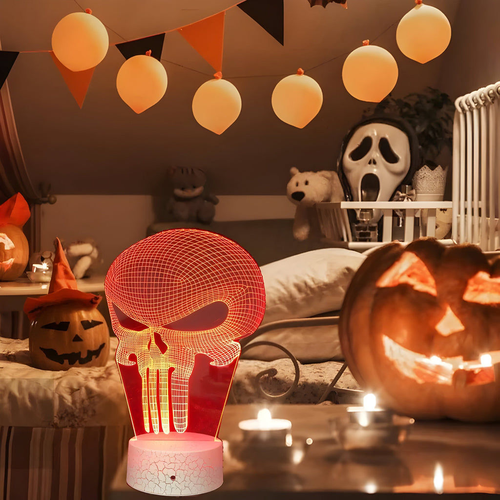 3D Kranie Illusionslampe med LED | Blåt Lys & Optisk Displaydesign | Dekorativ Bordlampe Til Halloween & Temarum | Vanero