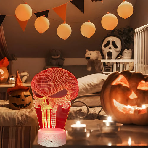 3D Kranie Illusionslampe med LED | Blåt Lys & Optisk Displaydesign | Dekorativ Bordlampe Til Halloween & Temarum | Vanero