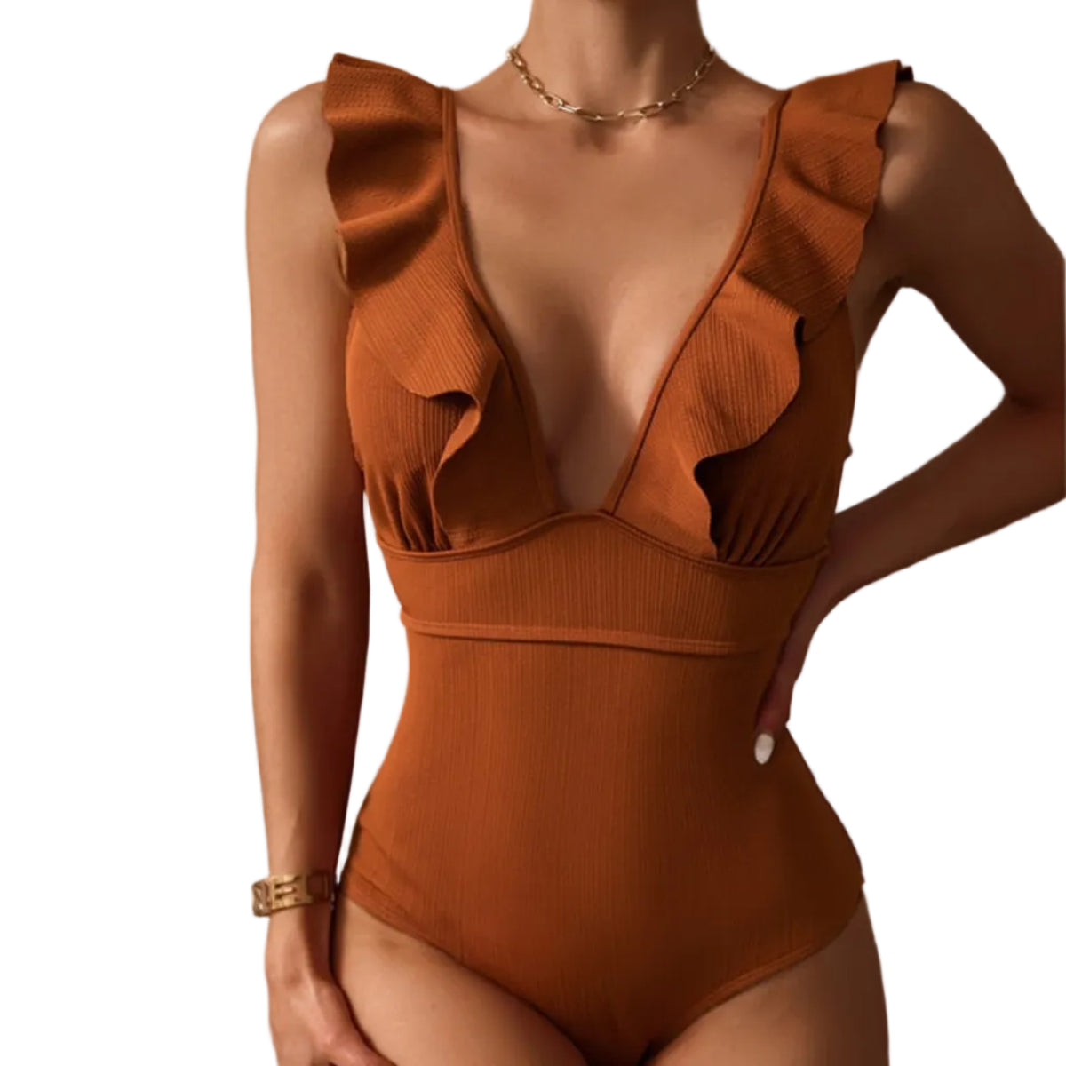 Dame Badedragt | Polyester Badedragt Med Flæsedetaljer Og Bindebånd | Strand Og Pool | Vanero