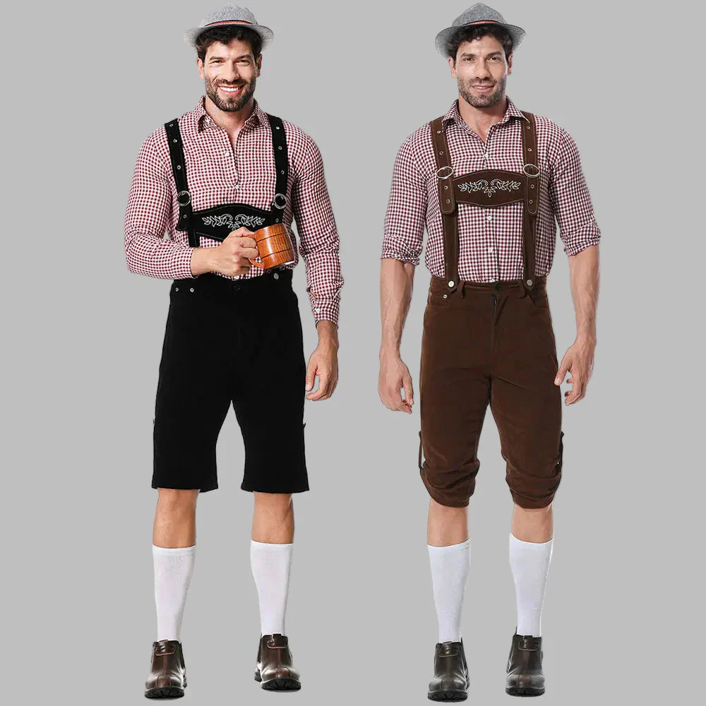 Herre Lederhosen Bomuldsblanding | Justerbare Seler Festivalshorts | Broderet Design Til Oktoberfest Events | Vanero