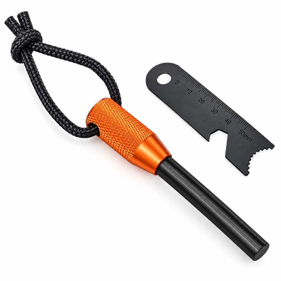 Ildstarter-Kit Til Outdoor | Magnesiumstang og Stålskraber | Kompakt Vandafvisende Opbevaringskasse Til Camping og Vandring | Vanero
