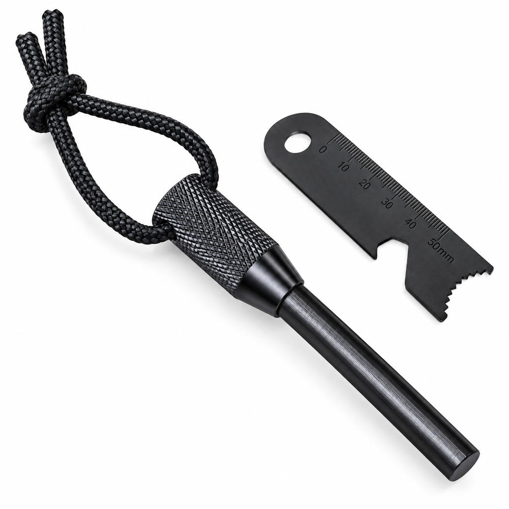 Ildstarter-Kit Til Outdoor | Magnesiumstang og Stålskraber | Kompakt Vandafvisende Opbevaringskasse Til Camping og Vandring | Vanero