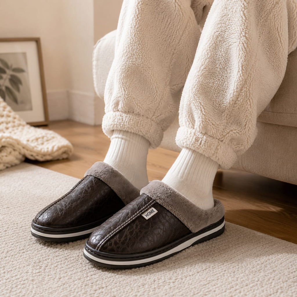 Forede PU-Lædertoffler | Syntetisk Kunstpelsfor & Struktureret Grebssål | Slip-On Fodtøj Til Voksne & Børn | Vanero