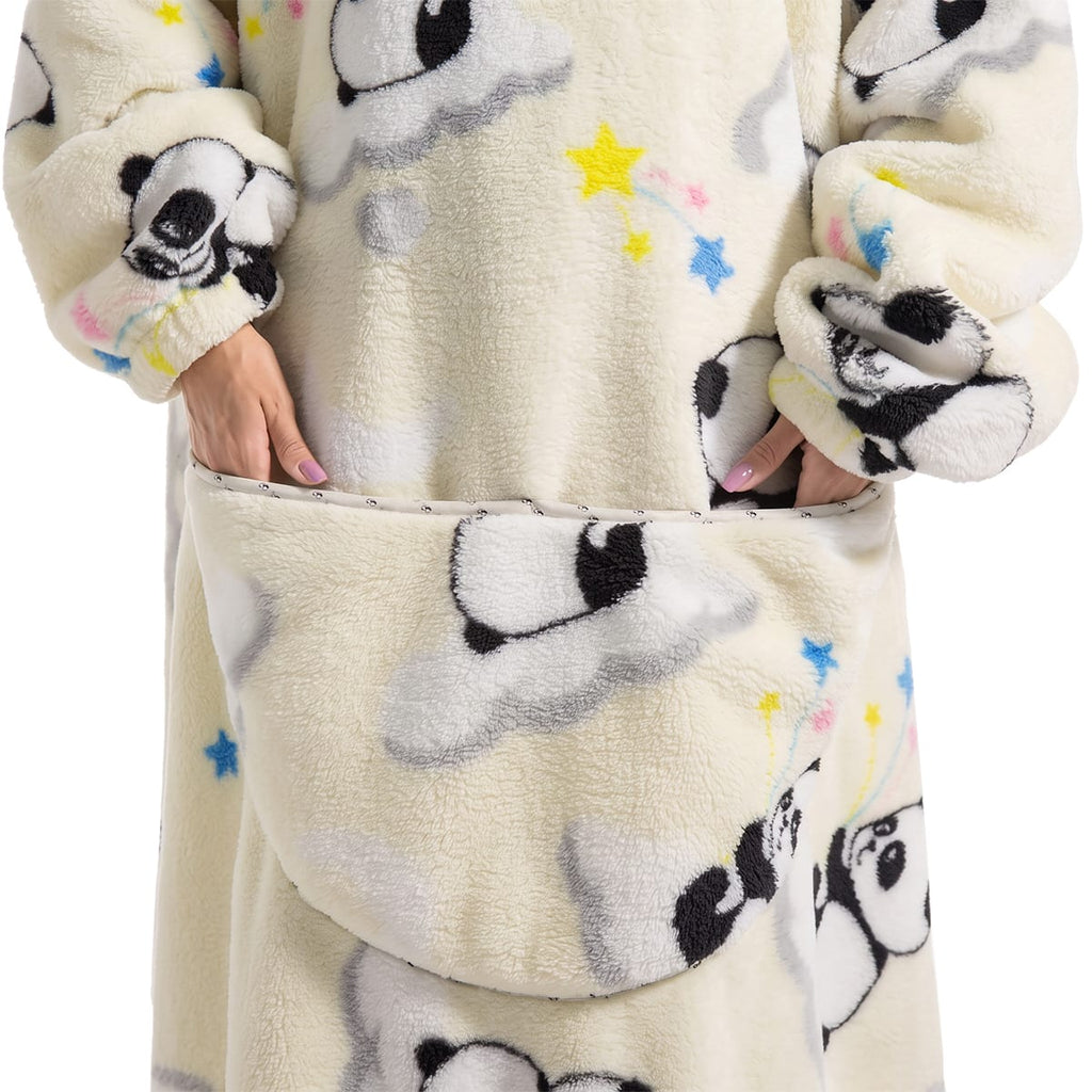 Oversized Tæppepullover Med Hætte | 100 % Polyester-Flanell-Fleece | Langt Bærbart Tæppe Med Stor Frontlomme | Vanero