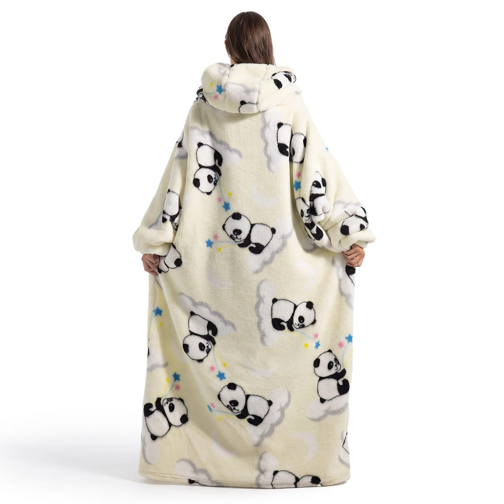 Oversized Tæppepullover Med Hætte | 100 % Polyester-Flanell-Fleece | Langt Bærbart Tæppe Med Stor Frontlomme | Vanero