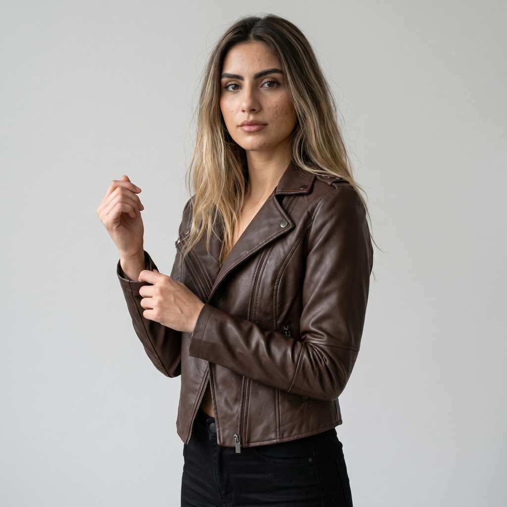 Bikerjakke I Polyester Til Dame | Asymmetrisk Lynlås & Struktureret Krave | Regular Fit Overgangsjakke Til Hverdag | Vanero