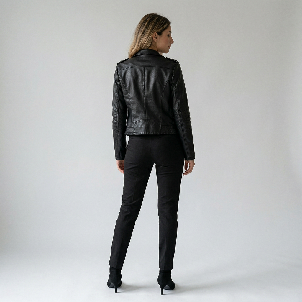 Bikerjakke I Polyester Til Dame | Asymmetrisk Lynlås & Struktureret Krave | Regular Fit Overgangsjakke Til Hverdag | Vanero