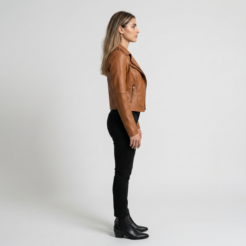 Bikerjakke I Polyester Til Dame | Asymmetrisk Lynlås & Struktureret Krave | Regular Fit Overgangsjakke Til Hverdag | Vanero