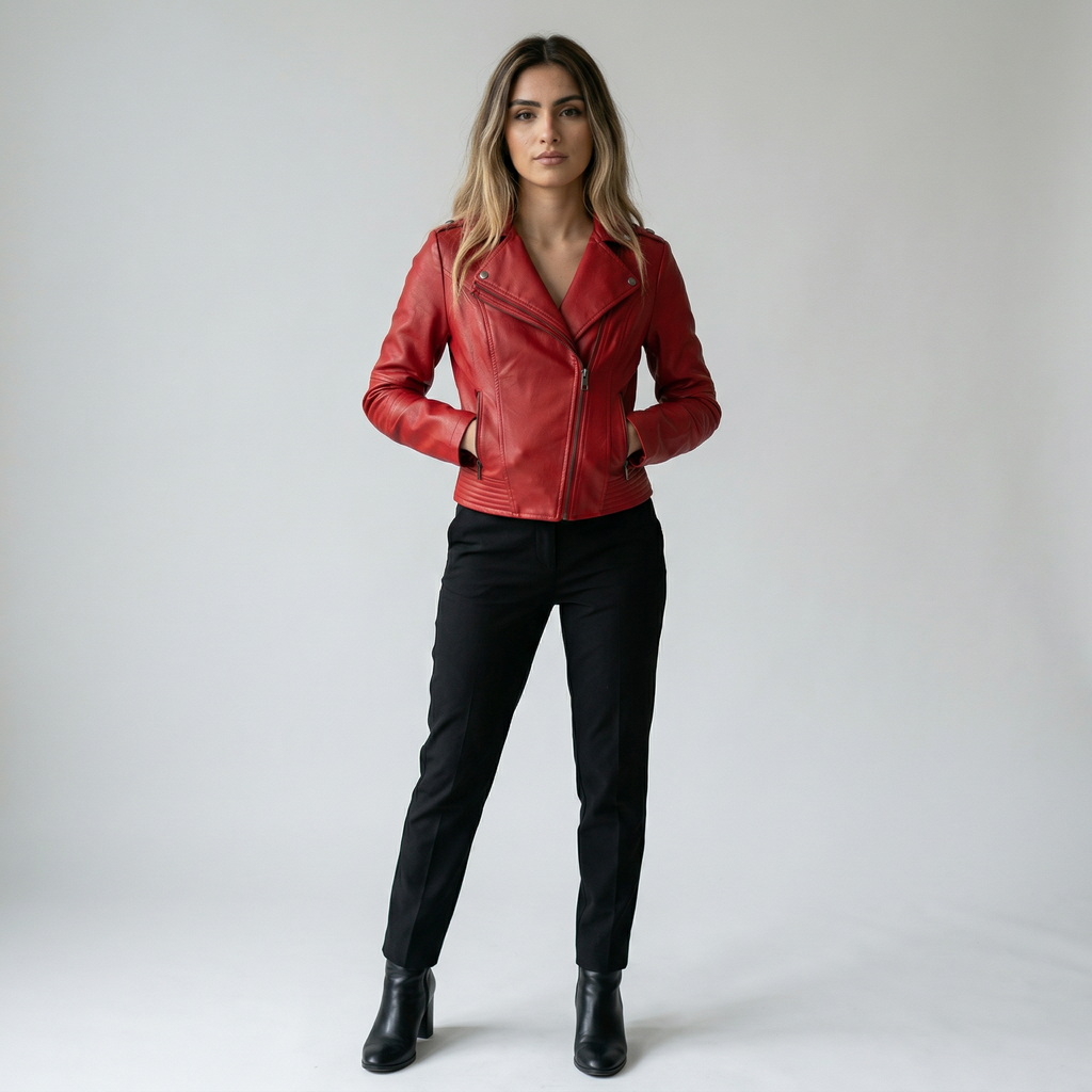 Bikerjakke I Polyester Til Dame | Asymmetrisk Lynlås & Struktureret Krave | Regular Fit Overgangsjakke Til Hverdag | Vanero