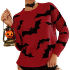 Dame Halloween Trøje i Polyester | Rund Hals Jacquard Flagermusdesign | Langærmet Pullover Til Efterår & Vinter | Vanero