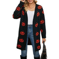 Dame Halloween Cardigan | Græskarmønster & Lang Pasform | Sæsonlag Til Hverdagsbrug Om Efteråret & Halloween | Vanero