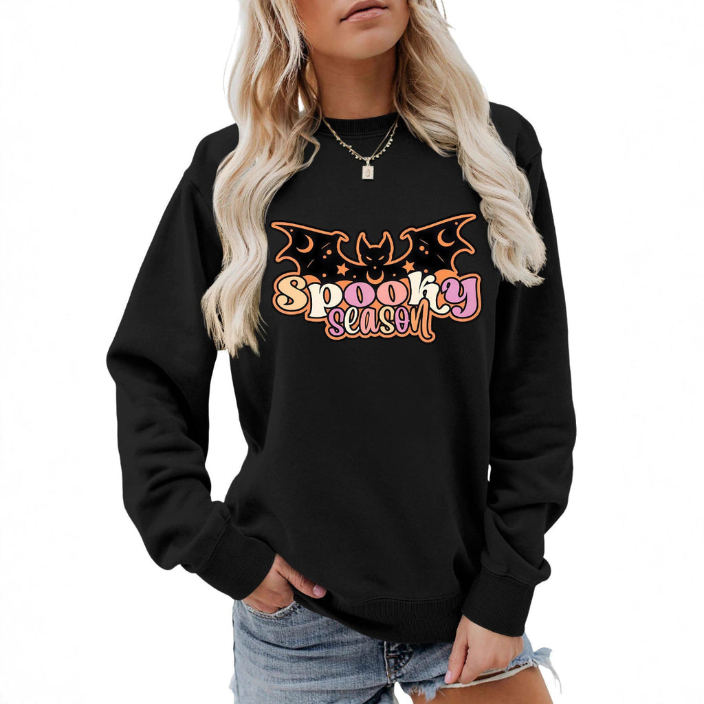 Dame Halloween Sweatshirt i Bomuld | Grafisk Vampyrvinge-Print | Afslappet Langærmet Pullover Til Efterår | Vanero
