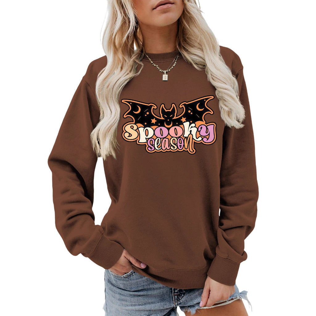 Dame Halloween Sweatshirt i Bomuld | Grafisk Vampyrvinge-Print | Afslappet Langærmet Pullover Til Efterår | Vanero