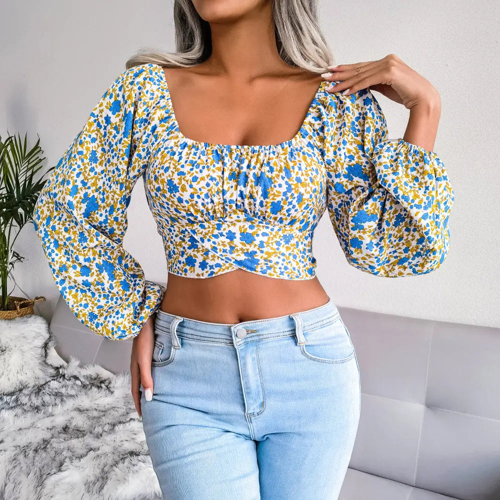 Blomstret Chiffon Cropped Top | Kort Sommertop med Print | Regular Fit til Hverdagsbrug | Vanero