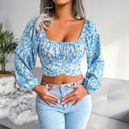 Blomstret Chiffon Cropped Top | Kort Sommertop med Print | Regular Fit til Hverdagsbrug | Vanero