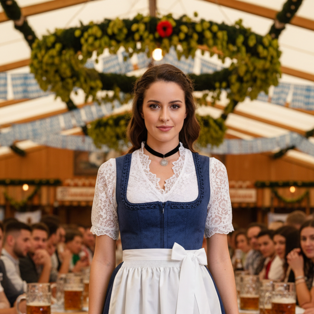 Dame Oktoberfest Top i Polyester | Ærmeløst V-Hals Vævet Design | Bayersk Inspireret Festival- & Tematøj | Vanero
