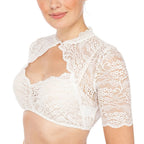Dame Dirndl-Bluse i Polyester | Blondemønster & Formet Halsudskæring | Traditionel Top Til Oktoberfest & Festival | Vanero