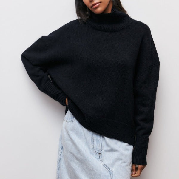 Dame Rullekrave i Jersey | Oversized Pasform & Lange Ærmer | Pullover Til Hverdagsbrug, Efterår & Vinter | Vanero