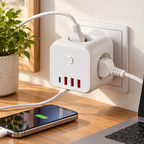 7-i-1 Stikdåse | 3 AC-Udtag & 4 USB-Opladningsporte | Overspændingsbeskyttelse Til Hjem & Kontor | Vanero