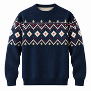 Strikpullover Til Herre | Nordisk Inspireret Jacquard Med Rombe- & Zigzagmønster | Løs Pasform, Rund Hals & Ribbede Manchetter | Vanero