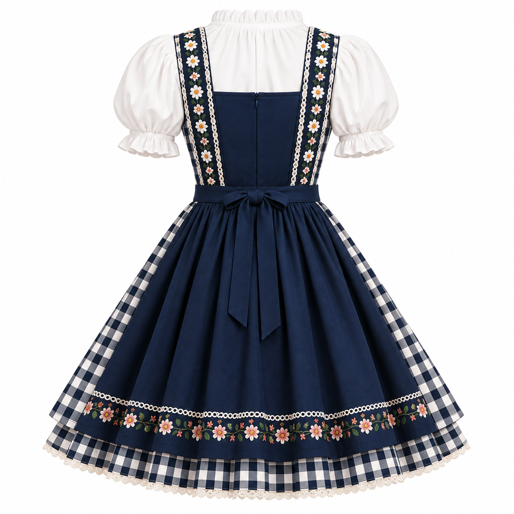 Oktoberfestkjole Til Dame | Polyester Med Dekorativ Snøring | Bayersk Inspireret Festkjole Med Pyntbånd & Korte Ærmer | Vanero