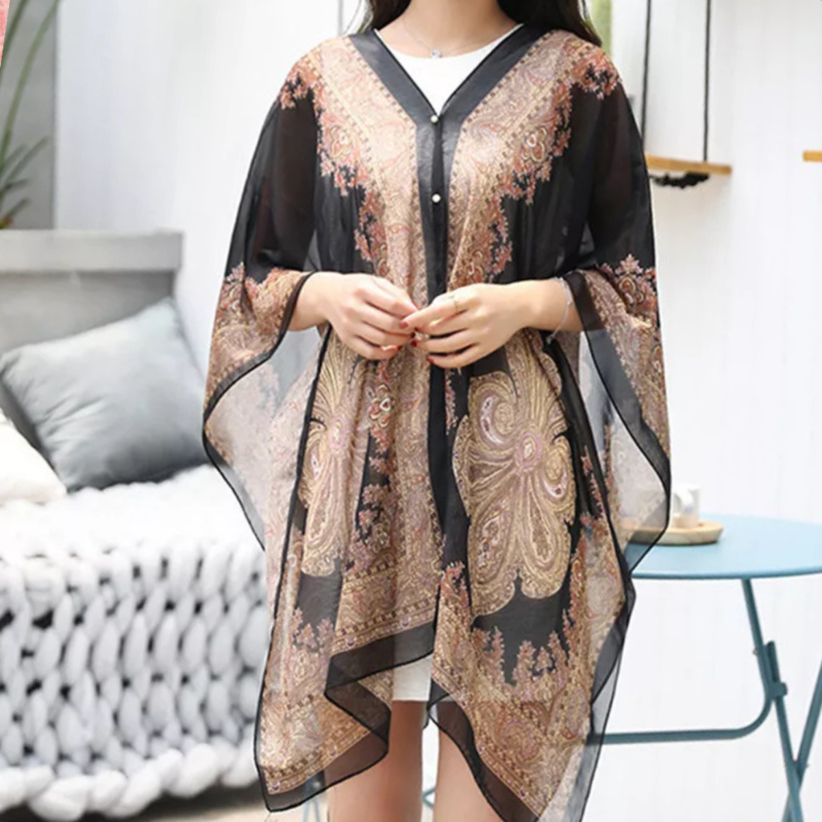 Dame Poncho Skærf Chiffon | One-Size Omslag til Lag-På-Lag Styling | Let Design til Hverdagsbrug & Sæsonbrug | Vanero