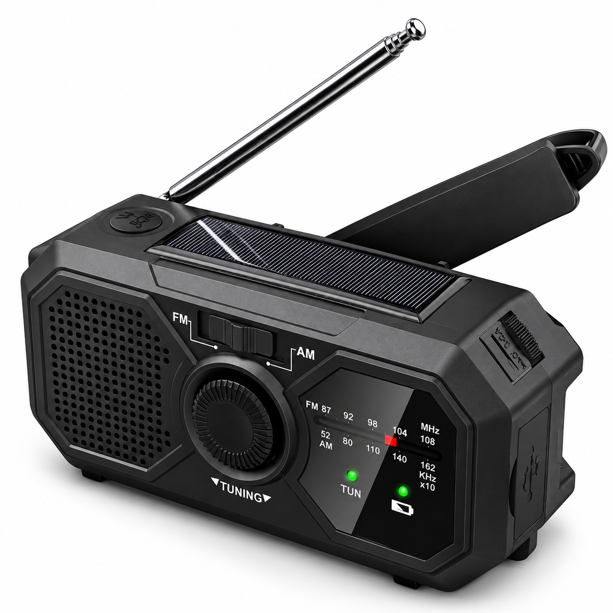 Nødradio Med Solceller og Håndsving | AM FM NOAA Modtagelse | Lommelygte SOS-Alarm og USB-Opladning | Vanero
