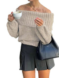 Dametrøje Børstet Tekstilmateriale | Afslappet Pasform Sweater | Off-Shoulder Design til Hverdags- & Køligt Vejr Brug | Vanero