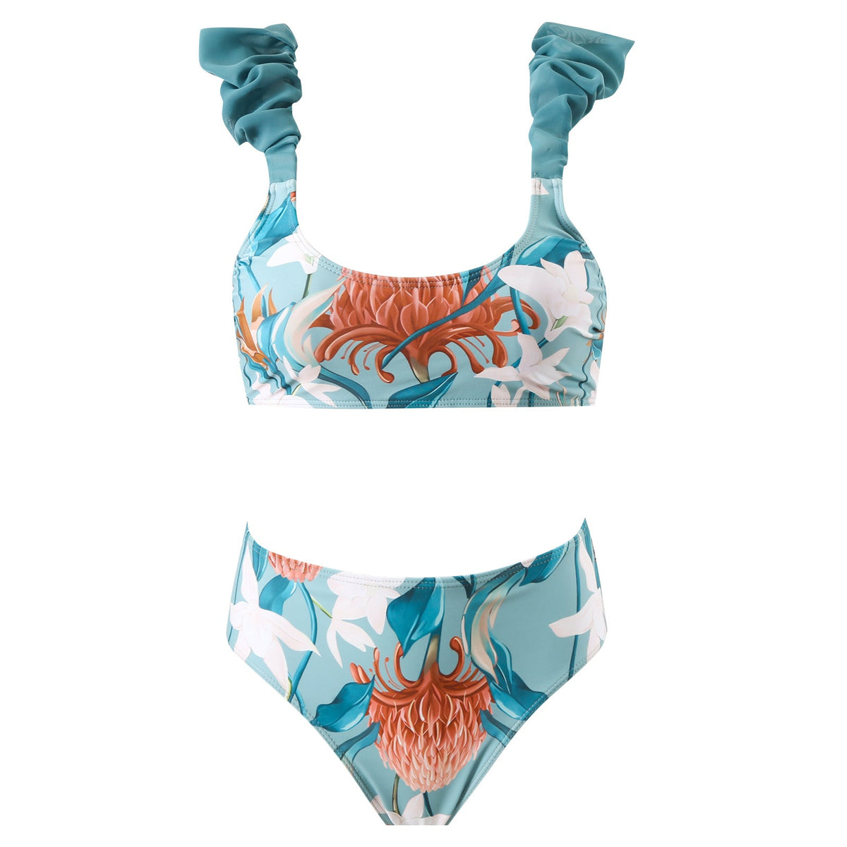 Damebadetøjssæt Polyester Spandex | 3-Delt Badetøj med Blomstret Design | Top, Bund og Nederdel til Strand og Sommerbrug | Vanero