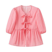 Damebluse Polyesterblanding | Relaxed Fit Bluse med Blomsterprint | Flæsedetalje Design til Hverdagsbrug & Arbejde | Vanero