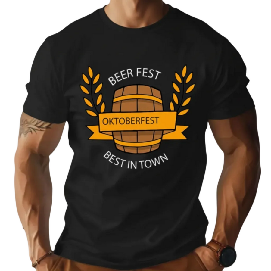 Herre Oktoberfest T-Shirt i Polyester | Rund Hals & Korte Ærmer | Printet Festivalskjorte Til Casual & Temabrug | Vanero