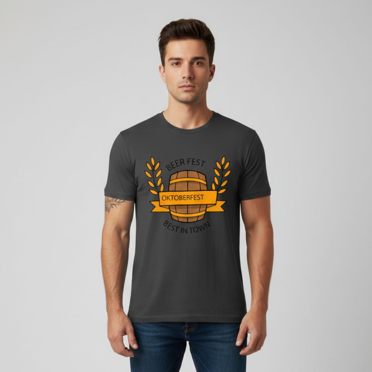 Herre Oktoberfest T-Shirt i Polyester | Rund Hals & Korte Ærmer | Printet Festivalskjorte Til Casual & Temabrug | Vanero
