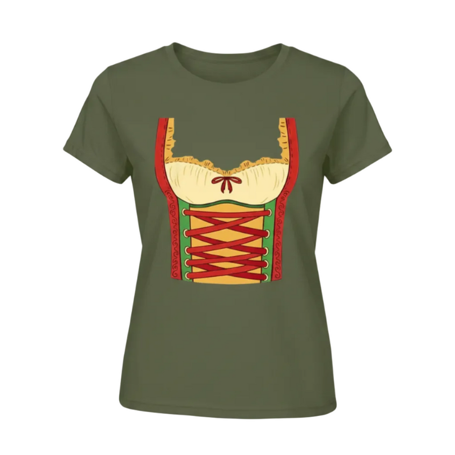 Dame Oktoberfest T-Shirt Polyesterblanding | Kortærmet Top Med Dirndl-Tryk | Til Festivaler & Temabegivenheder | Vanero