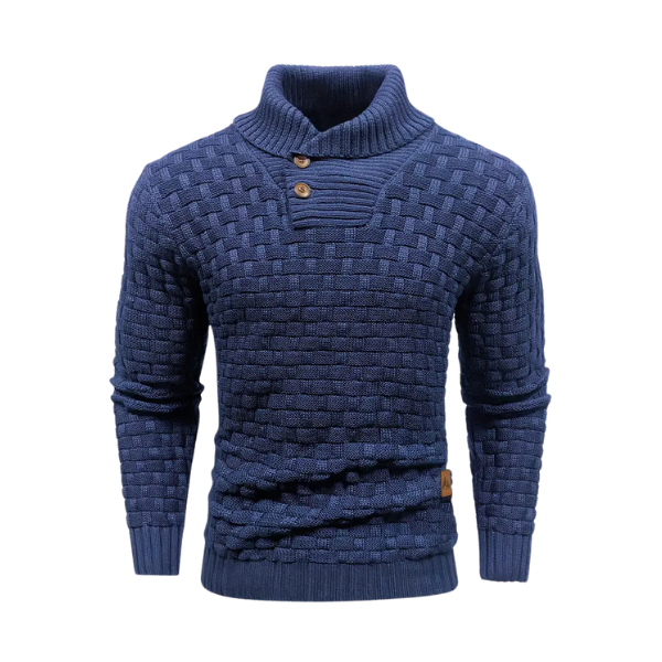 Mark Bomuldskonstruktion | Afslappet Pasform Strikket Sweater | Høj Krave Med Knapdetaljer til Daglig Brug & Kølige Vejrforhold | Vanero