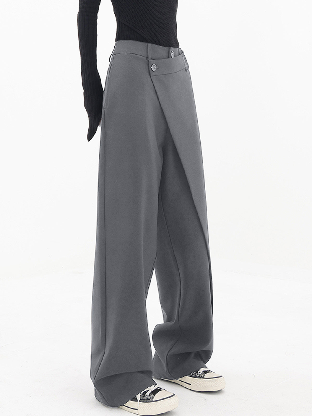 Bukser Bomuld & Polyester | Baggy Pasform Bukser | Brede Ben Med Asymmetrisk Taljedesign til Daglig Brug & Fritid | Vanero