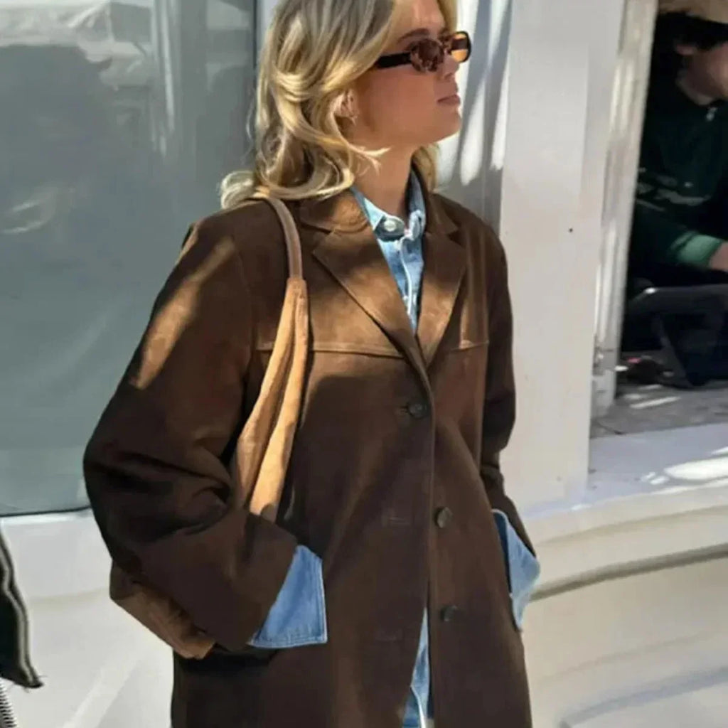 Dame Mockajakke | Oversized Pasform & Enkeltknappet Front | Langærmet Lag med Lommer til Efterårsbrug | Vanero