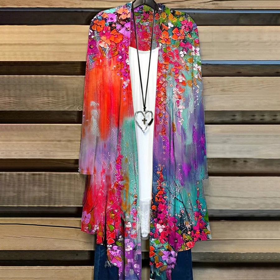 Kimono i Polyester | Løs Pasform til Lag-På-Lag Styling | Printet Design til Sommer- og Fritidsbrug | Vanero